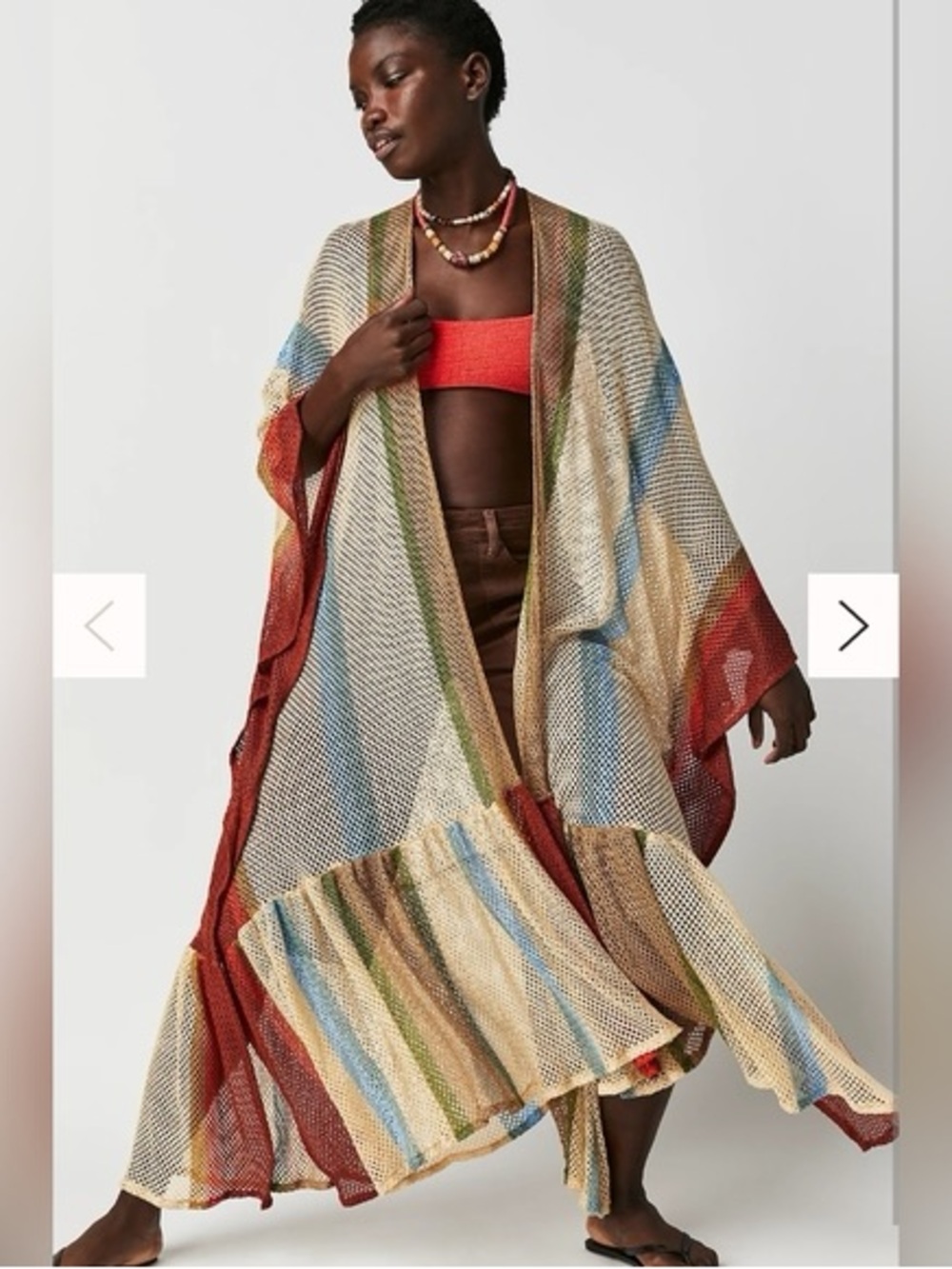 Free People Open-Knit Stripe Duster in Rust, Blue, Green & Cream